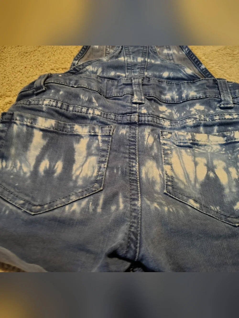 Justice Girls Denim Shorts Overalls Blue Jean Bleach Tie Dye Raw Edge Size 8